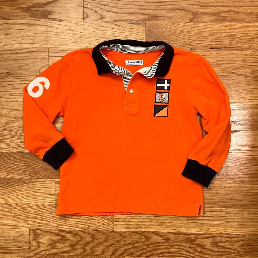 Mayoral Vibrant Orange Polo with Navy Details